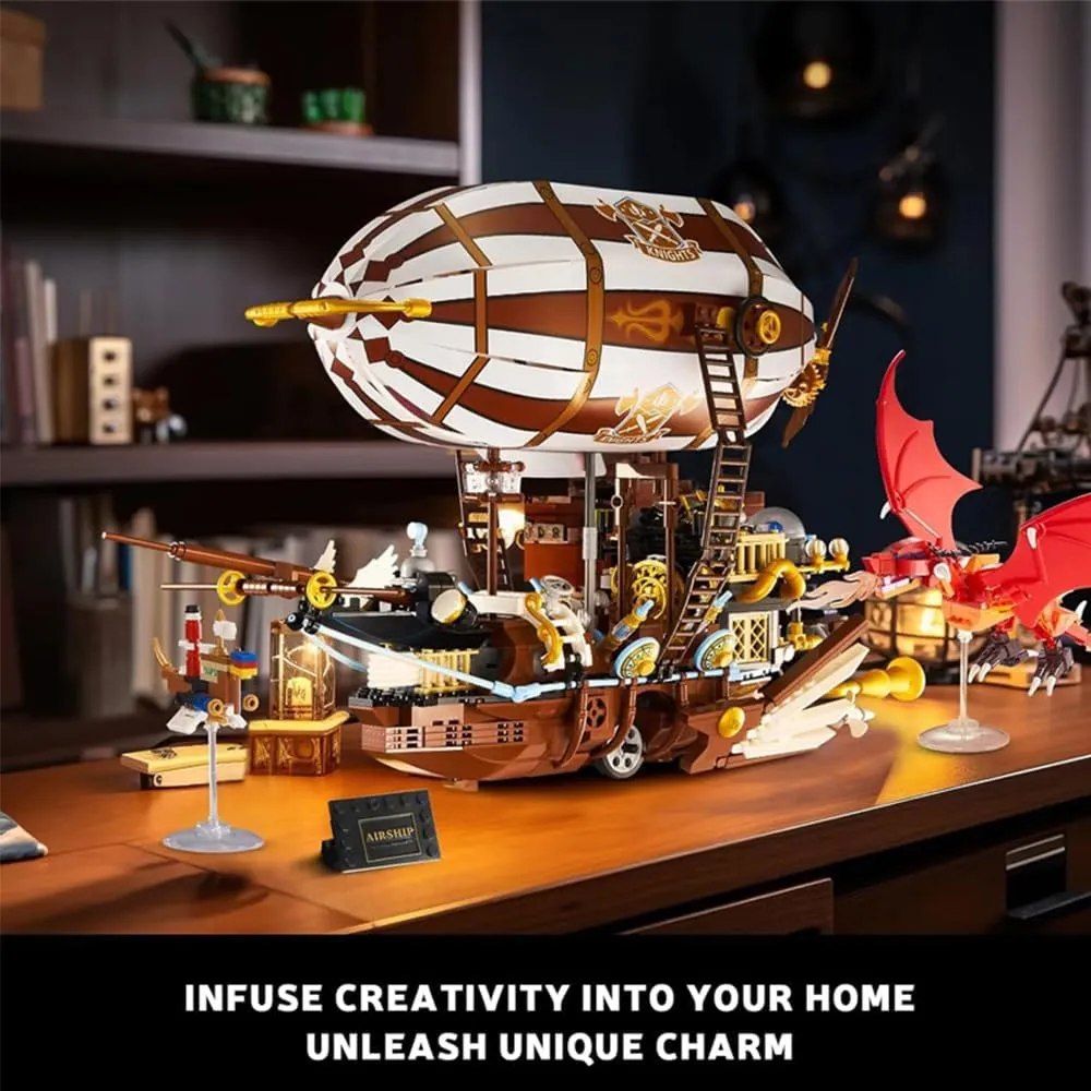 Dragon Airship Building Toy Set,Steampunk Spaceship Idea Model Building Construction for Adult,Collectible Display Set and Deco,92201(1283 Pcs)