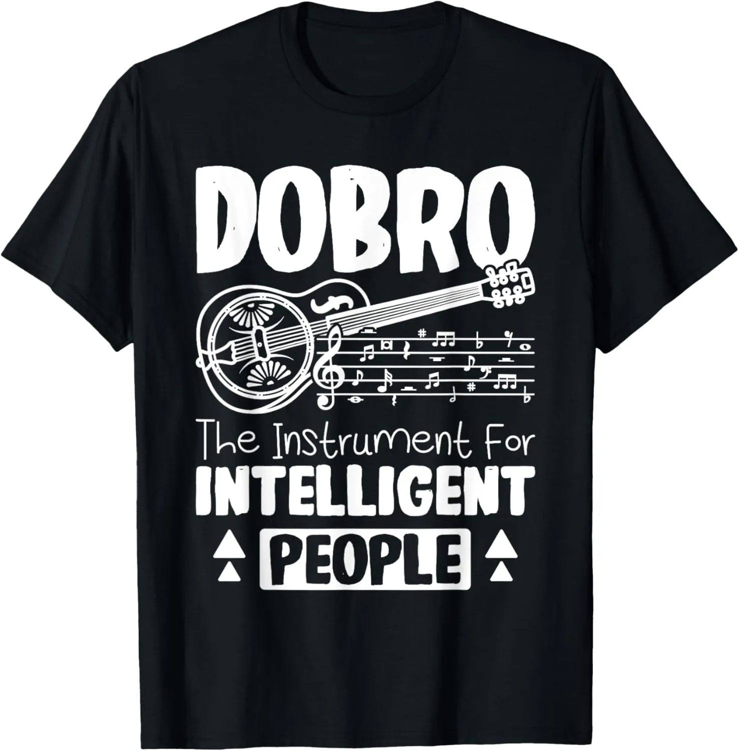 Drawn Dobro Resonator Guitar T-Shirt - Unisex-Adults/Kids, Black, Small, Short Sleeve, Classic Fit, Cotton/Polyester, Dobro Players, Musicians, Gift