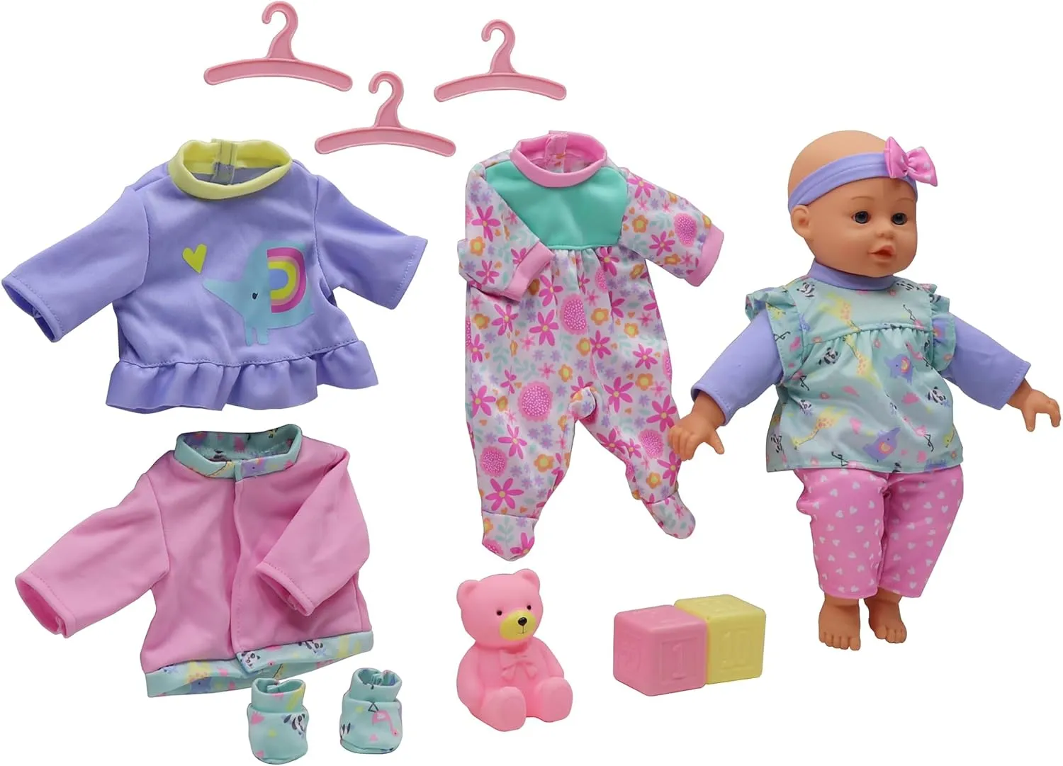 DREAM COLLECTION: My Lil Wardrobe - Pink, Purple, Teal - 14" Lifelike Soft Doll, Mix & Match Clothing, 3pc Play Accessories, Pretend Play, Kids Age 2 