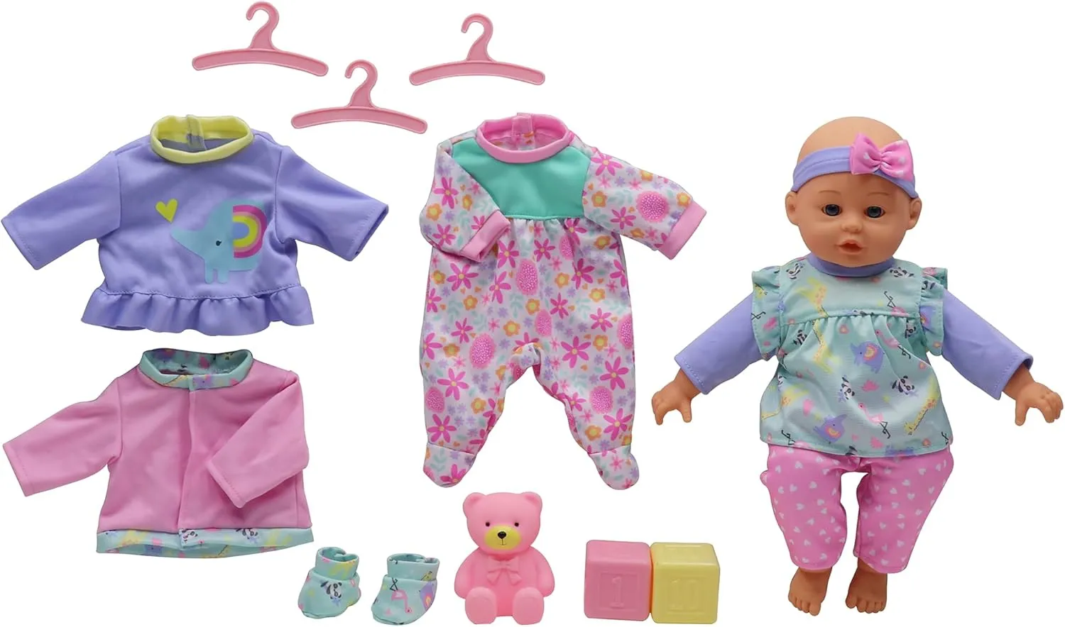 DREAM COLLECTION: My Lil Wardrobe - Pink, Purple, Teal - 14" Lifelike Soft Doll, Mix & Match Clothing, 3pc Play Accessories, Pretend Play, Kids Age 2 
