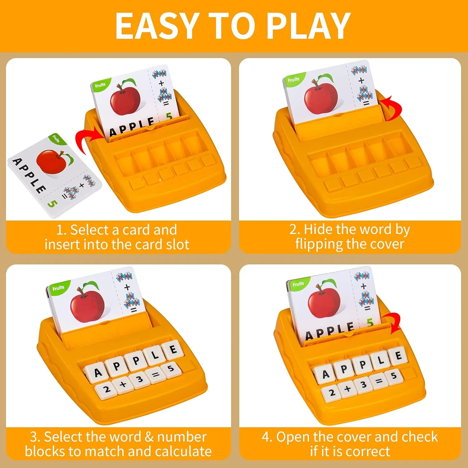 Educational Toys for Kids Ages 3-8, Matching Letter Spelling Game ABC Math Learning, Xmas Birthday Party Gifts for 3 4 5 6 7 8 Year Olds Boys and Girls Yellow