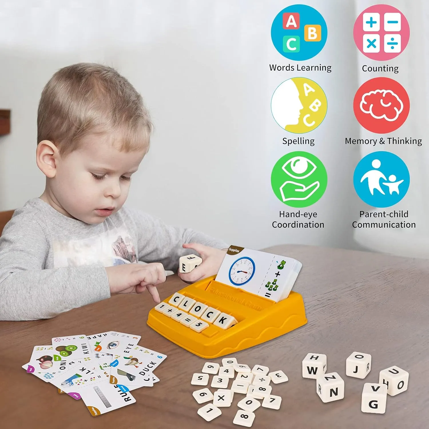 Educational Toys for Kids Ages 3-8, Matching Letter Spelling Game ABC Math Learning, Xmas Birthday Party Gifts for 3 4 5 6 7 8 Year Olds Boys and Girls Yellow