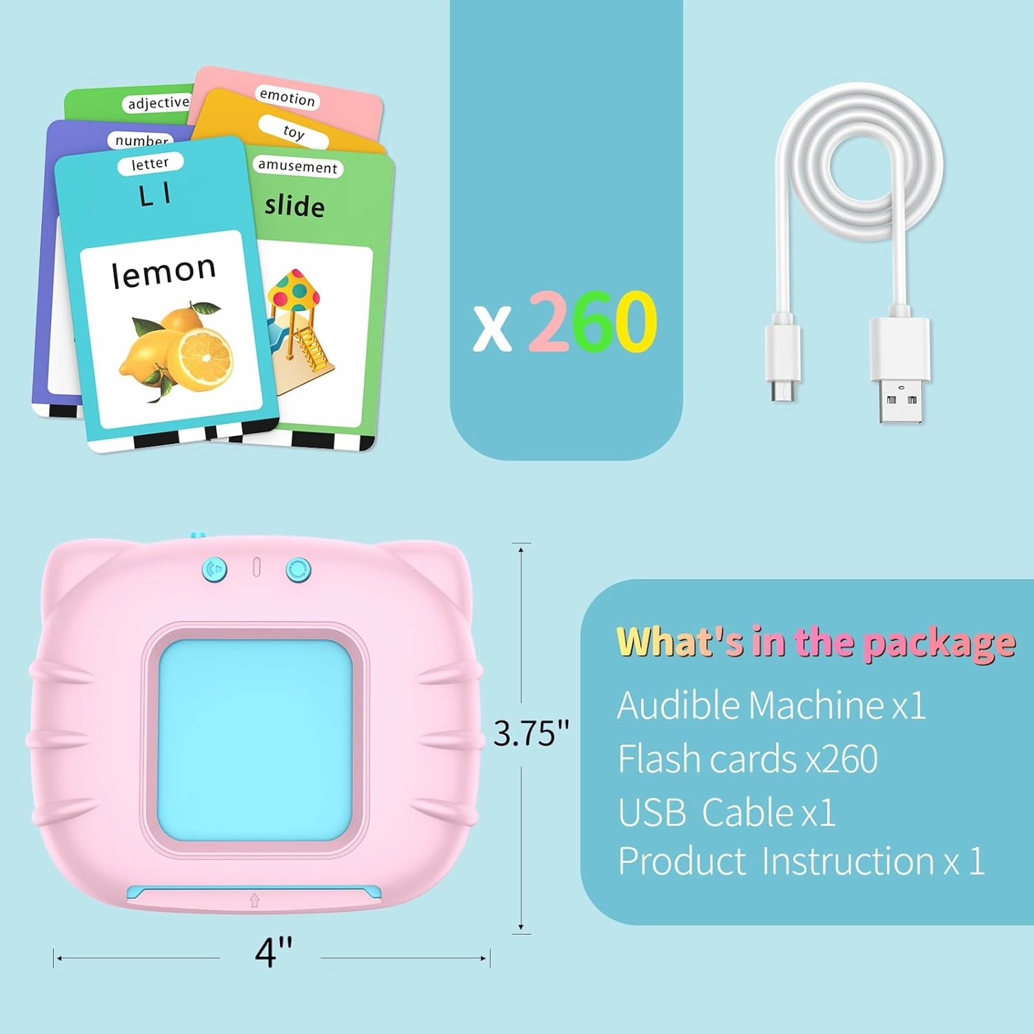 Educational Learning Toys - 520 Sight Words Talking Flash Cards, Autism Sensory Toys, Pocket Speech for Toddlers, Birthday Gift for 1 2 3 4 5 6 Year-Old Girls, Pink