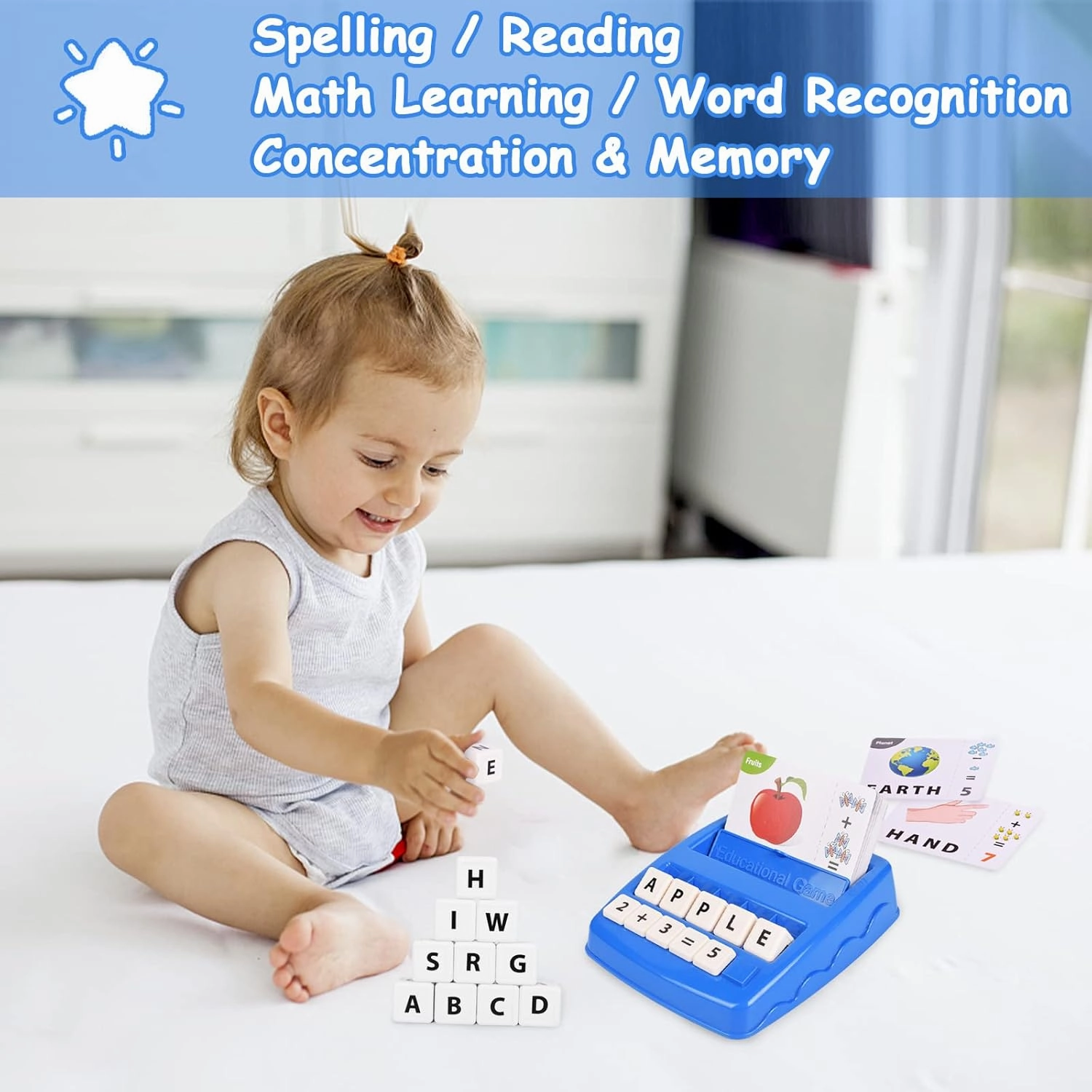 Educational Toys for Kids Ages 3-8, Matching Letter Spelling Math Game ABC Learning, Birthday Party Gifts Preschool& Kindergarten Kids for 3 4 5 6 7 8 Year Olds Boys and Girls Navy Blue