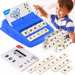 Educational Toys for Kids Ages 3-8, Matching Letter Spelling Math Game ABC Learning, Birthday Party Gifts Preschool& Kindergarten Kids for 3 4 5 6 7 8 Year Olds Boys and Girls Navy Blue