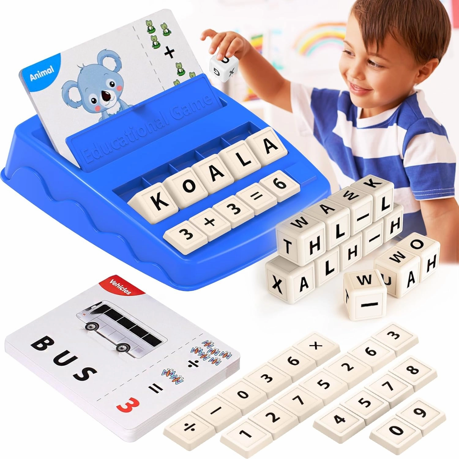 Educational Toys for Kids Ages 3-8, Matching Letter Spelling Math Game ABC Learning, Birthday Party Gifts Preschool& Kindergarten Kids for 3 4 5 6 7 8 Year Olds Boys and Girls Navy Blue