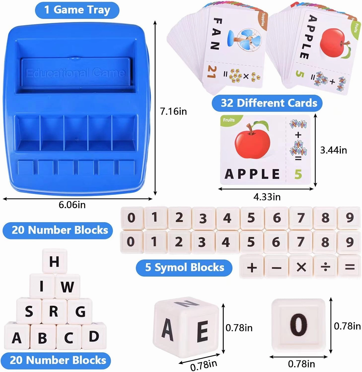 Educational Toys for Kids Ages 3-8, Matching Letter Spelling Math Game ABC Learning, Birthday Party Gifts Preschool& Kindergarten Kids for 3 4 5 6 7 8 Year Olds Boys and Girls Navy Blue