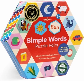 eeBoo: Hexagon Puzzle Pairs - Simple Words - 33 Pairs, Match Pictures to Letters, A Pre-Reading Activity, Educational Preschool Learning, Kids Ages 3 
