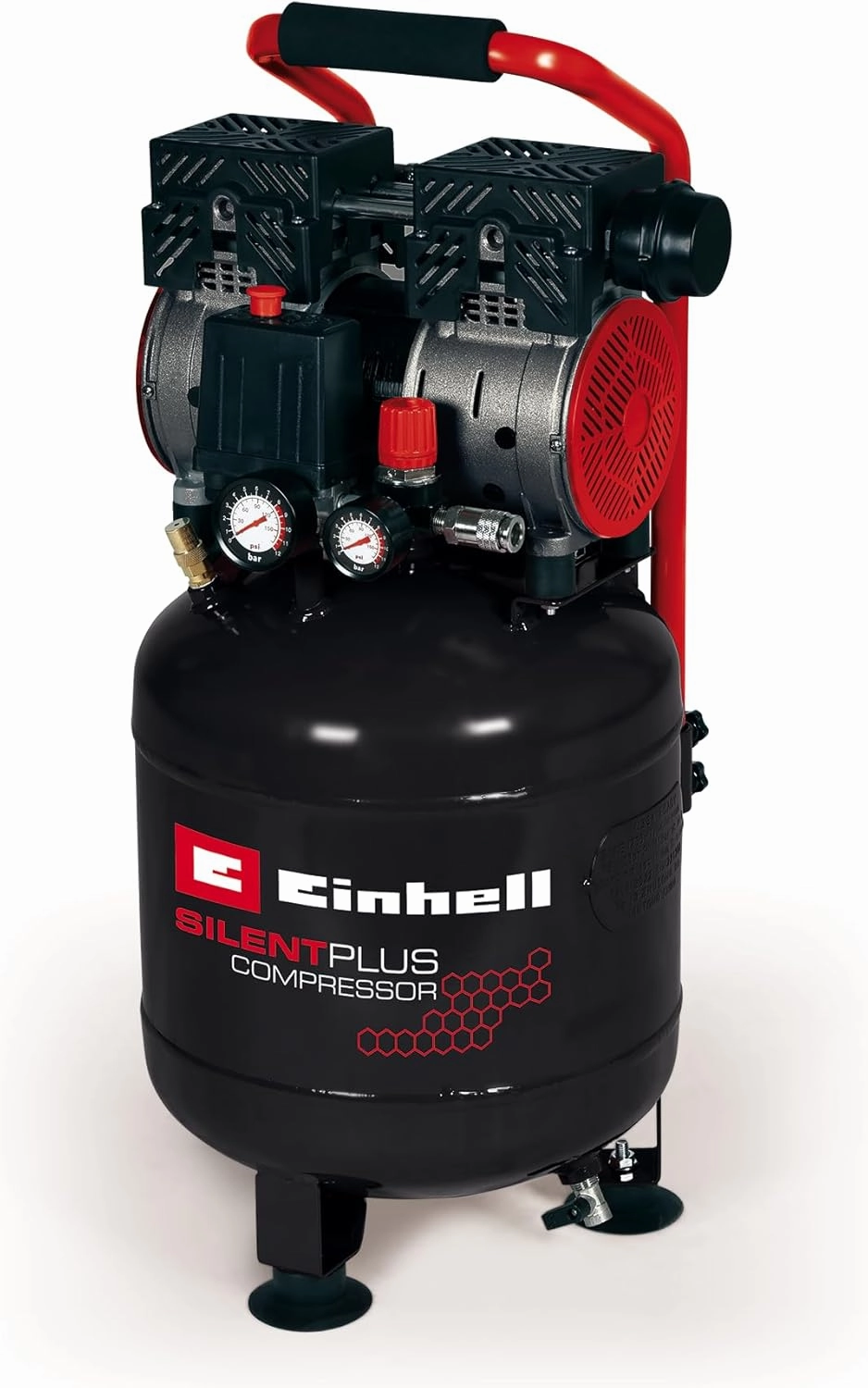 Einhell 4020610 Compressor TE-AC 24 Silent (Quiet Compressor with 750 W, max 8 bar, Oil-/Service-Free Motor, 24 L Tank, Pressure Gauge and Quick-Release Coupling, Safety Valve)