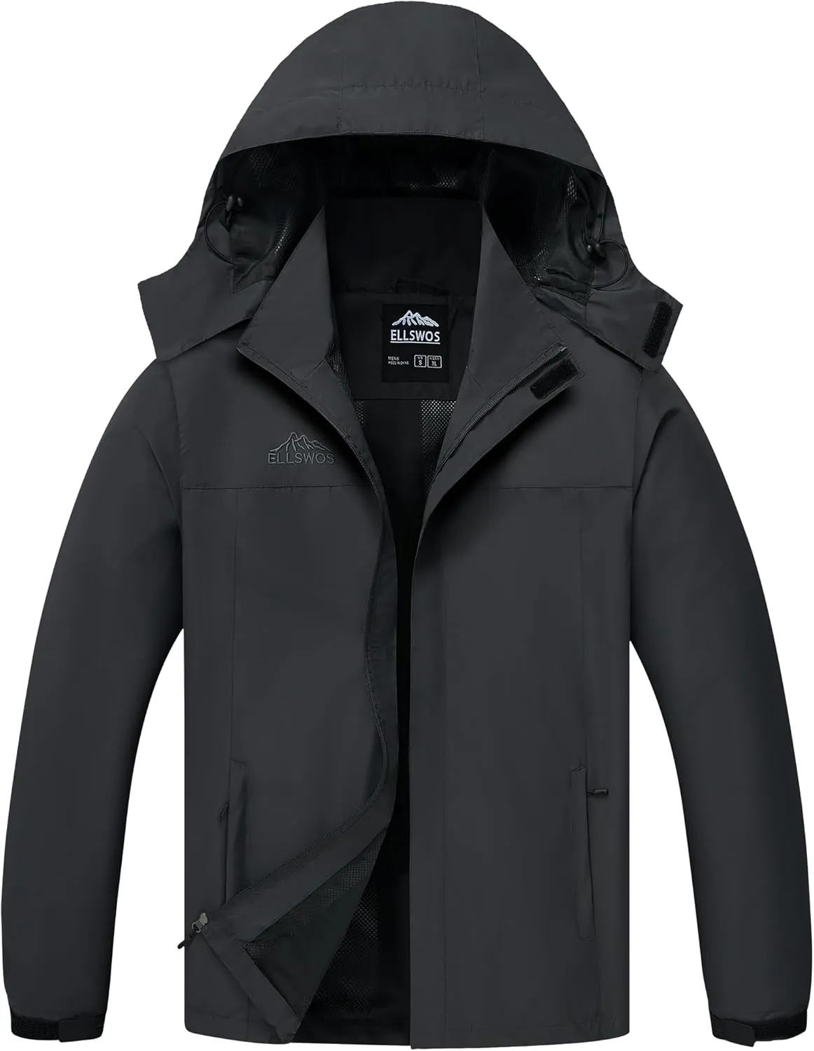 ELLSWOS Men's Waterproof Raincoat Lightweight Rain Jacket with Detachable Hood Softshell Windbreakerl for Hiking Travel