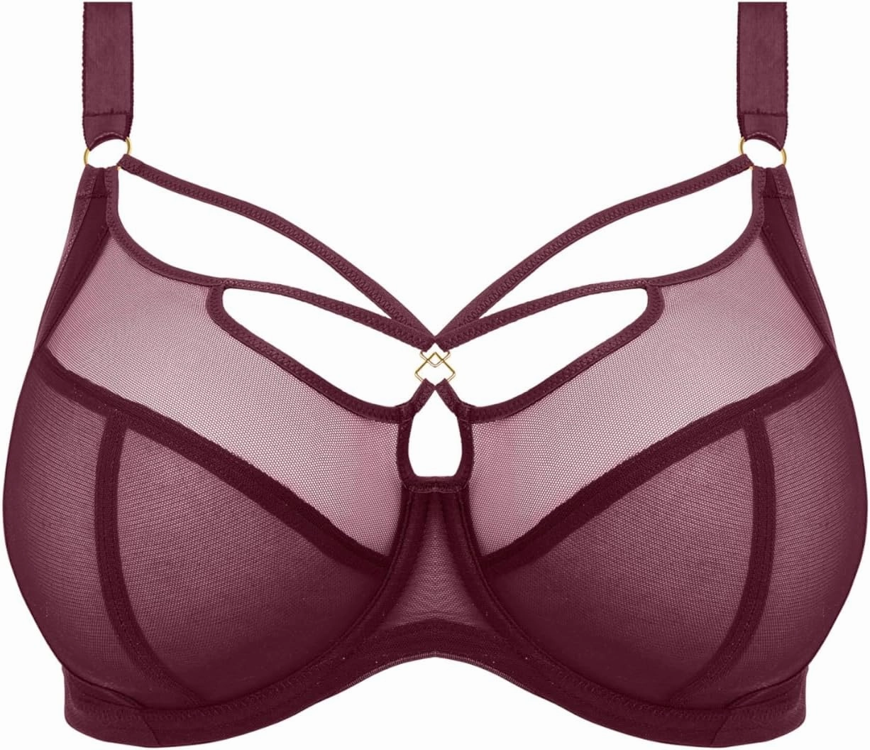 Elomi Women's Sachi Plunge Bra: Striking Design with On-Trend Strap Detailing. Low Front Plunge, Cotton Lined Panels DD  Bras
