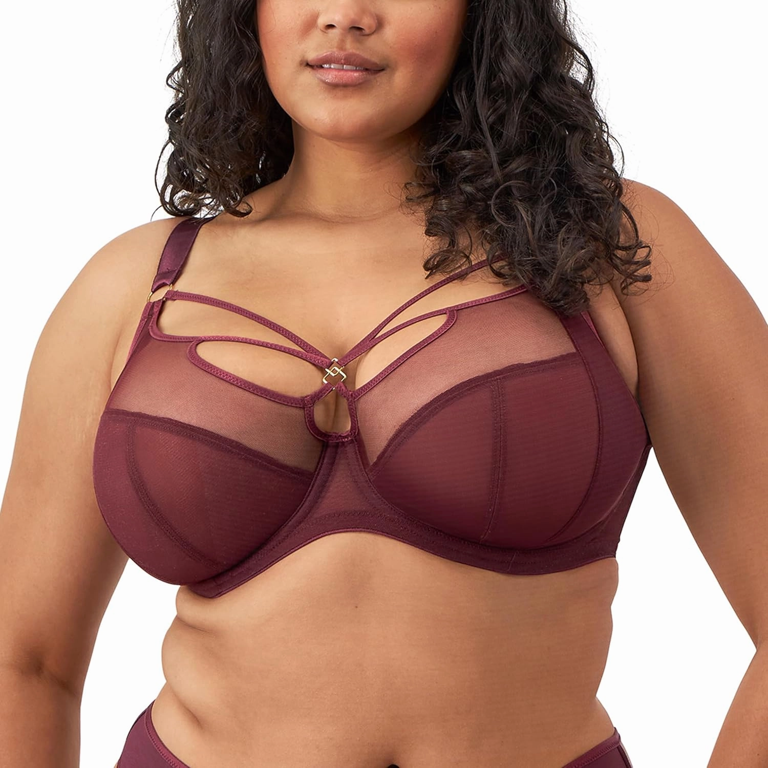 Elomi Women's Sachi Plunge Bra: Striking Design with On-Trend Strap Detailing. Low Front Plunge, Cotton Lined Panels DD  Bras
