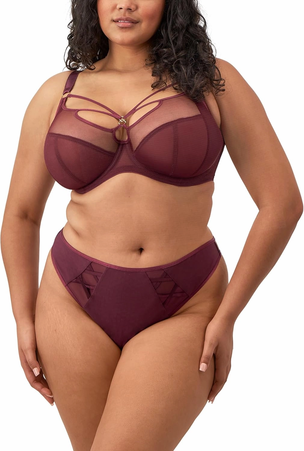 Elomi Women's Sachi Plunge Bra: Striking Design with On-Trend Strap Detailing. Low Front Plunge, Cotton Lined Panels DD  Bras