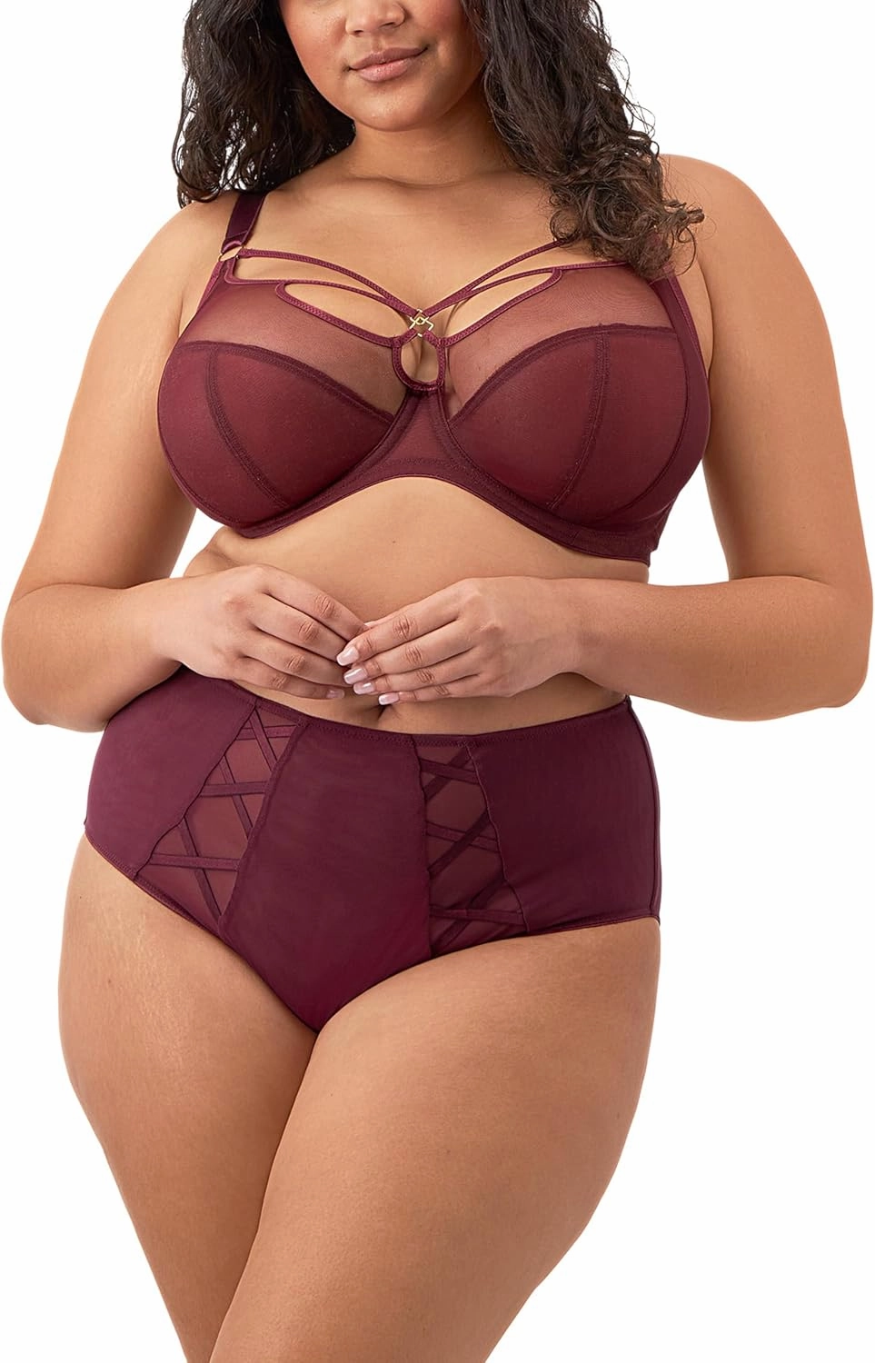 Elomi Women's Sachi Plunge Bra: Striking Design with On-Trend Strap Detailing. Low Front Plunge, Cotton Lined Panels DD  Bras