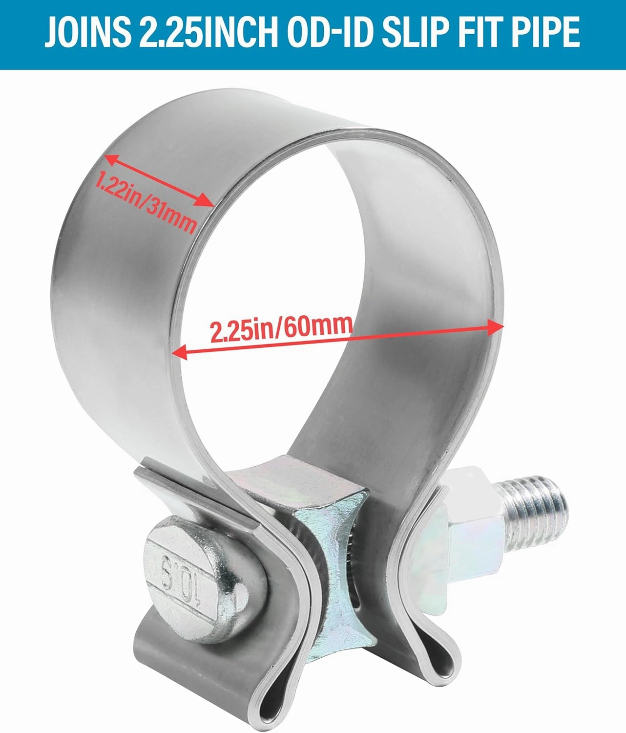 ESEWALAS 2 Pack Stainless Steel Narrow Band Exhaust Seal - 2.25 inch Muffler Clamp for Exhaust Resonator Repair Project