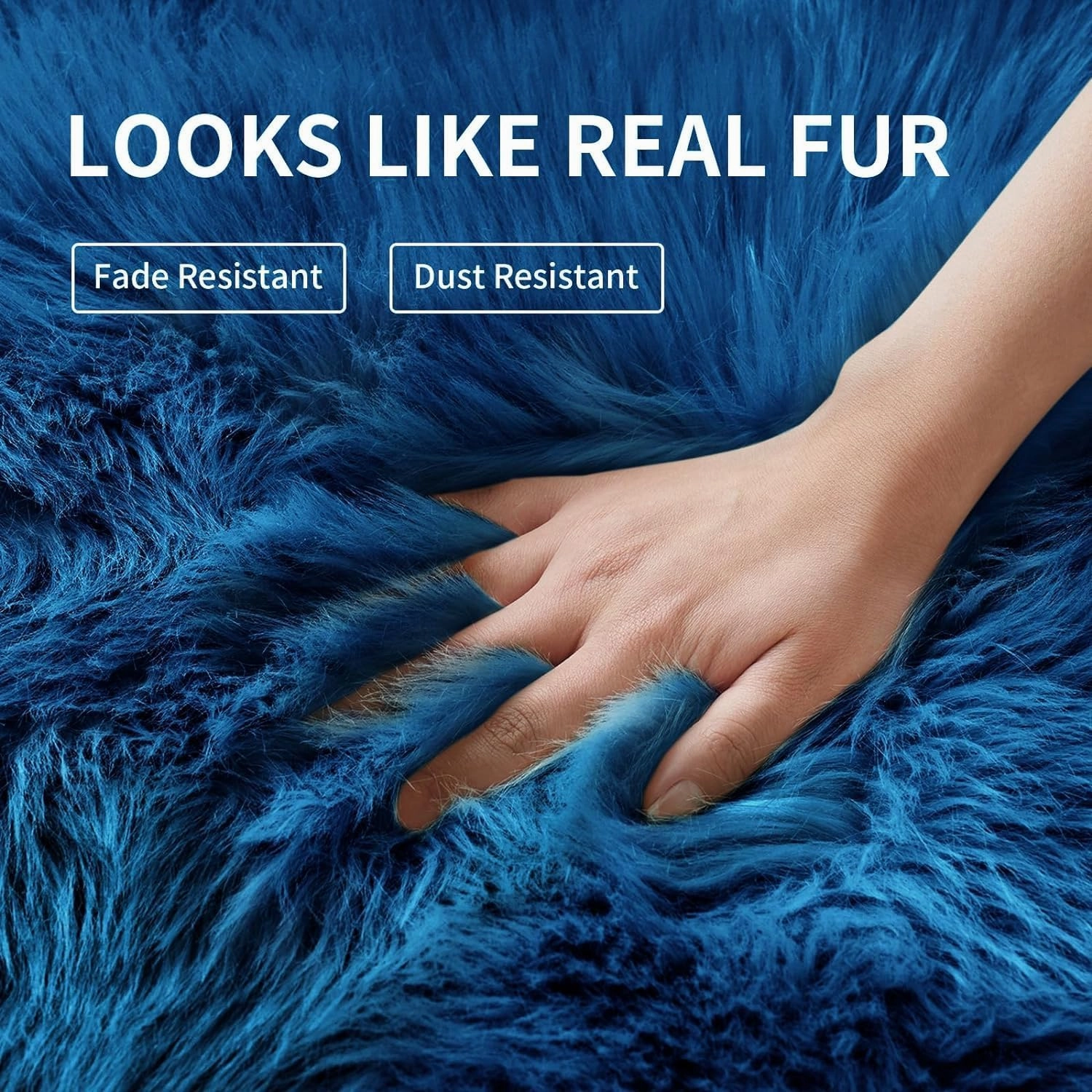 Faux Fur Rug for Bedroom, Fluffy Runner Rugs Soft Sheepskin Rug Sofa Couch Seat Cushion, 2x6ft Dark Blue Plush Area Rug Shag Rugs Floor Carpets for Nursery Bedside, Cute Shaggy Fuzzy Home Decor