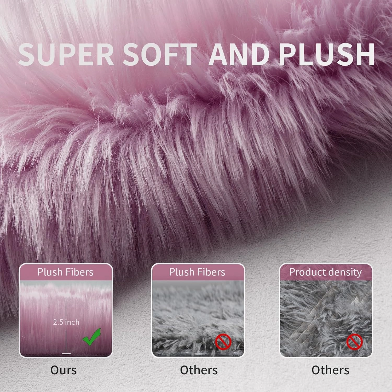 Faux Fur Rug for Bedroom, Fluffy Runner Rugs Soft Sheepskin Rug Sofa Couch Seat Cushion, 2x6ft Light Purple Plush Area Rug Shag Rugs Floor Carpets for Nursery Bedside, Shaggy Fuzzy Home Decor