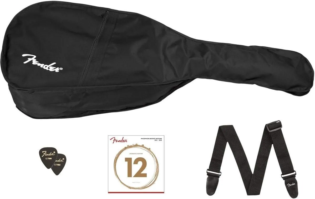 Fender Classic Design CC-60S Beginner Concert Pack with Gig Bag, Strap, Picks, Strings, & Fender Play Subscription - Black (970150406)