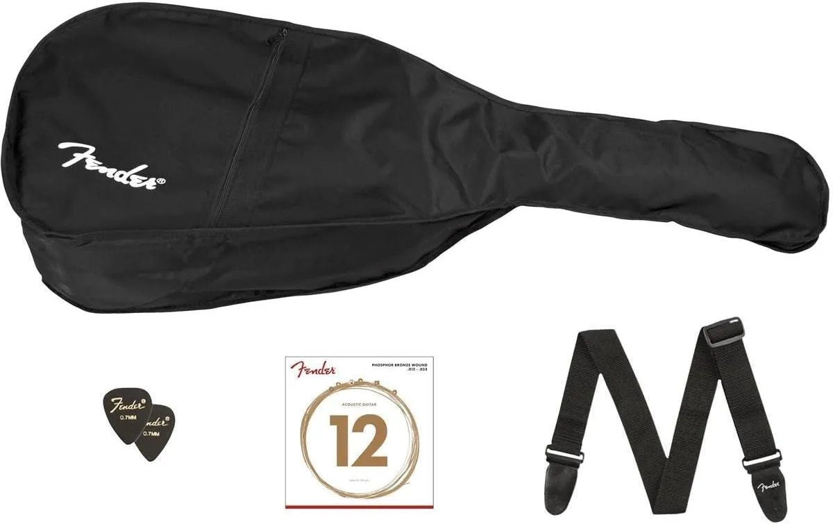 Fender Classic Design CC-60S Beginner Concert Pack with Gig Bag, Strap, Picks, Strings, & Fender Play Subscription - Black (970150406)