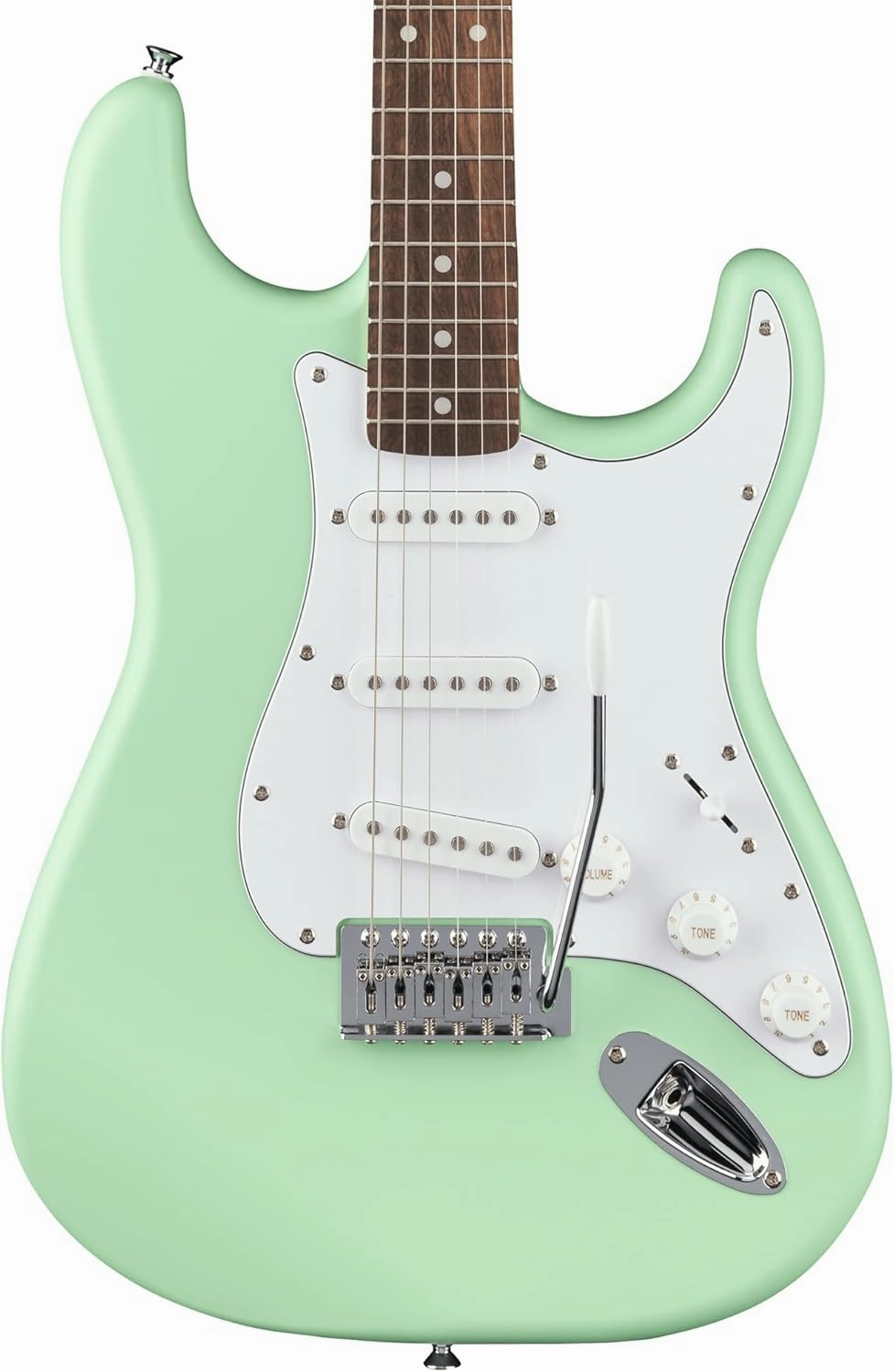 Fender Squier Stratocaster Electric Guitar - Surf Green Bundle with Amplifier, Gig Bag, Cable, Strap, Picks, and Austin Bazaar Instructional Video