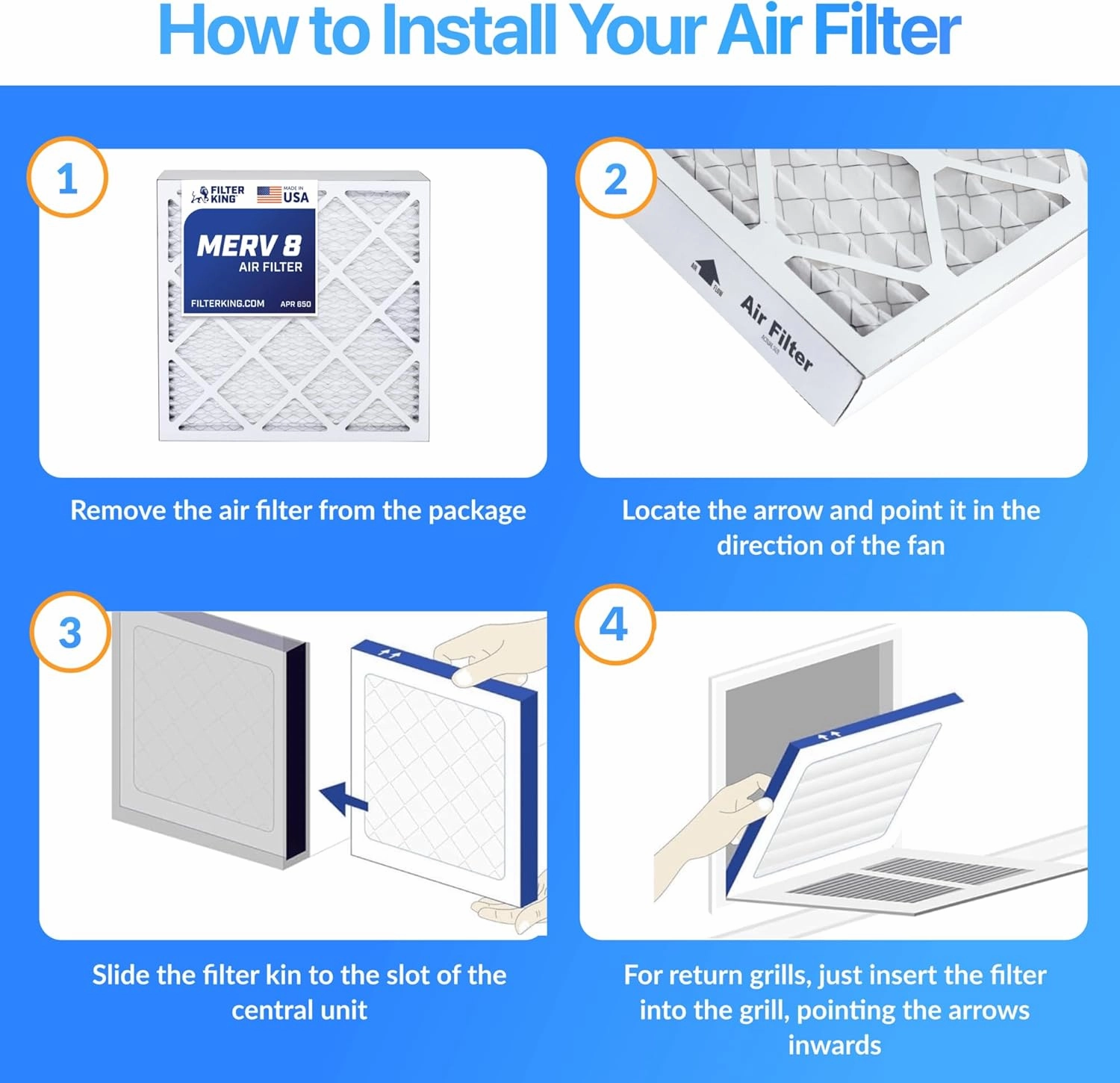 Filter King 20x40x1 Air Filter | 3-PACK | MERV 8 HVAC Pleated A/C Furnace Filters | MADE IN USA | Actual Size: 19.5 x 39.5 x .75"