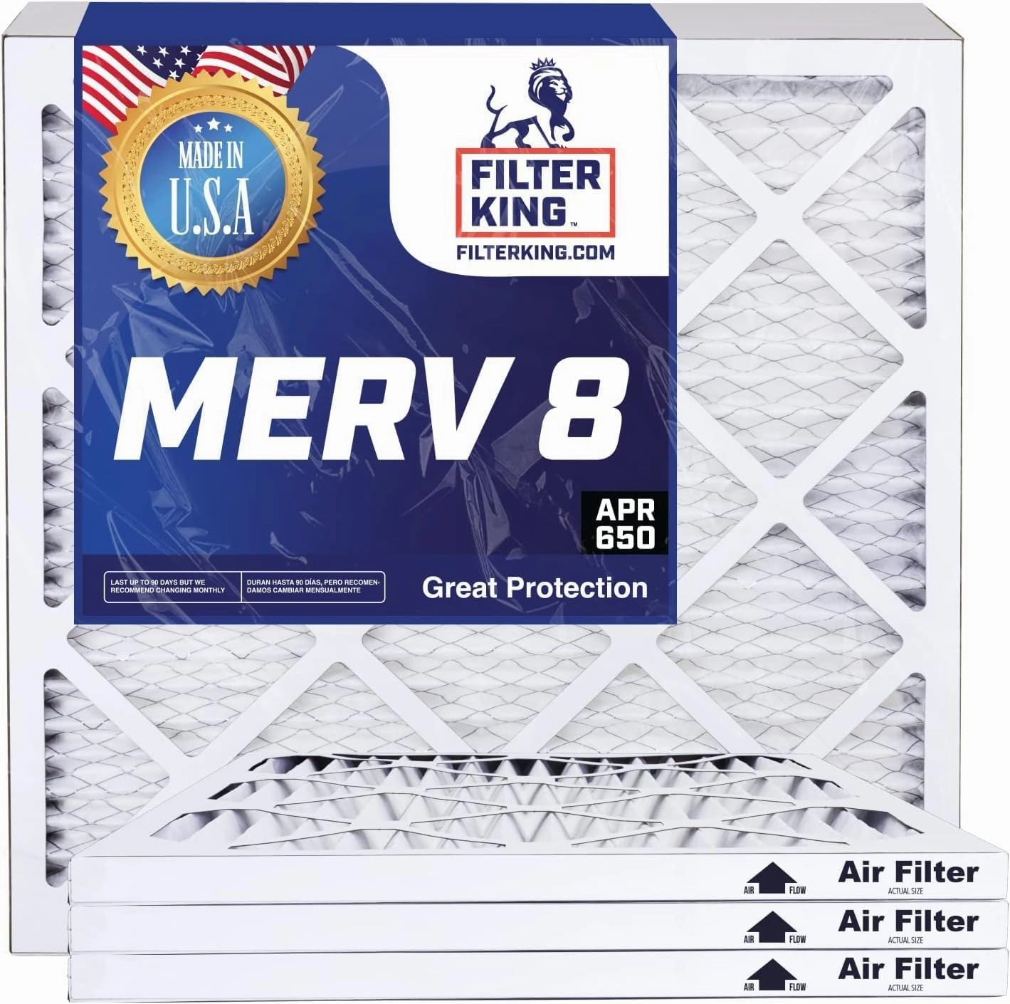 Filter King 20x40x1 Air Filter | 3-PACK | MERV 8 HVAC Pleated A/C Furnace Filters | MADE IN USA | Actual Size: 19.5 x 39.5 x .75"