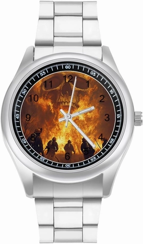 Firefighter Fighting Flames Skull Casual Wrist Watches for Men Classic Business Dress Watch Big Face for Work Gym