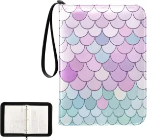 Fish Scales Colorful Card Binder 4 Pocket, Trading Card Holder Fits 400 Game Cards with 50 Removable Sleeves, MTG Card Case Standard Size
