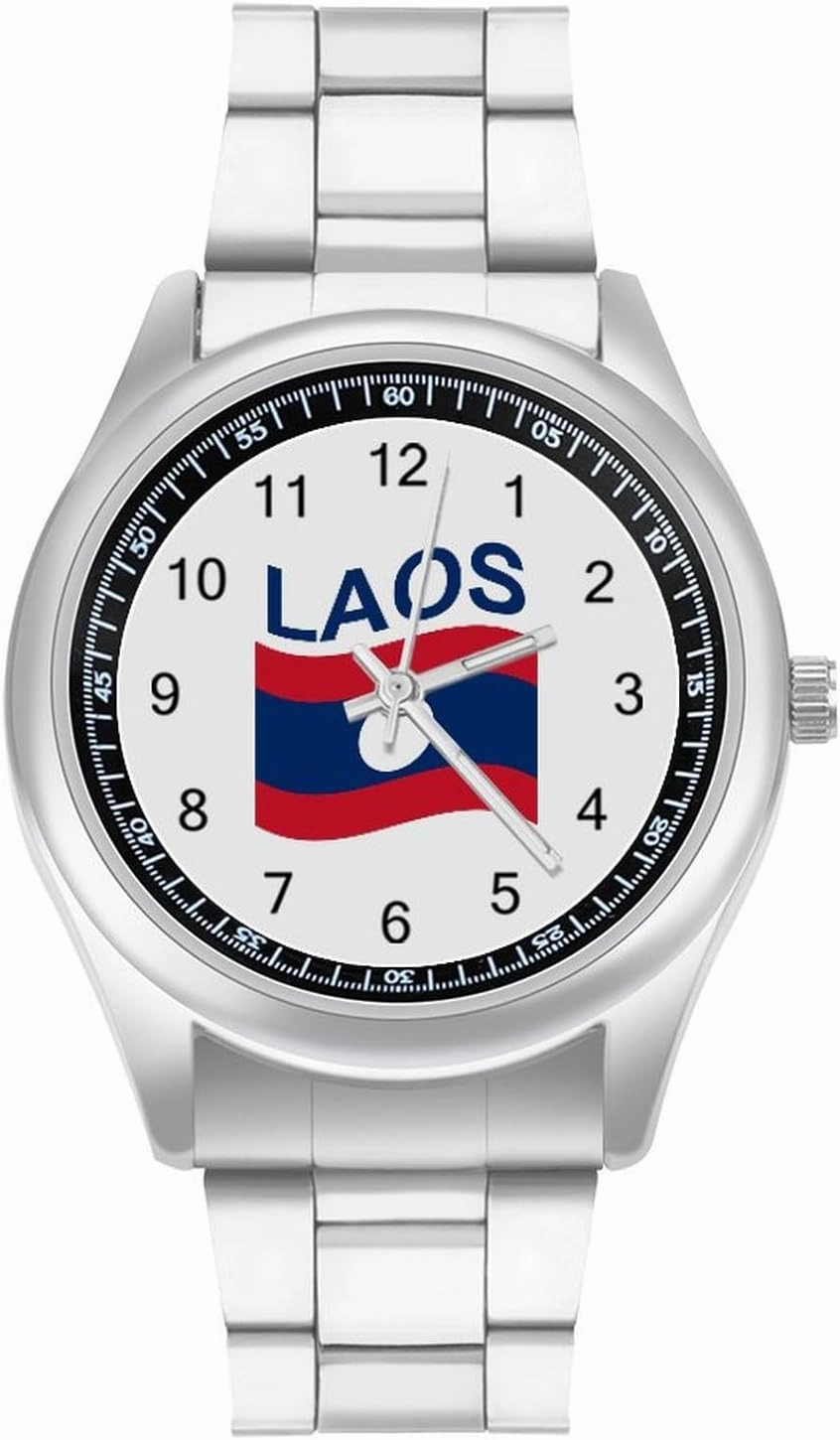 Flag of Laos Casual Wrist Watches for Men Classic Business Dress Watch Big Face for Work Gym
