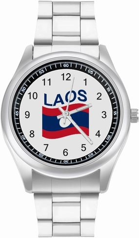 Flag of Laos Casual Wrist Watches for Men Classic Business Dress Watch Big Face for Work Gym