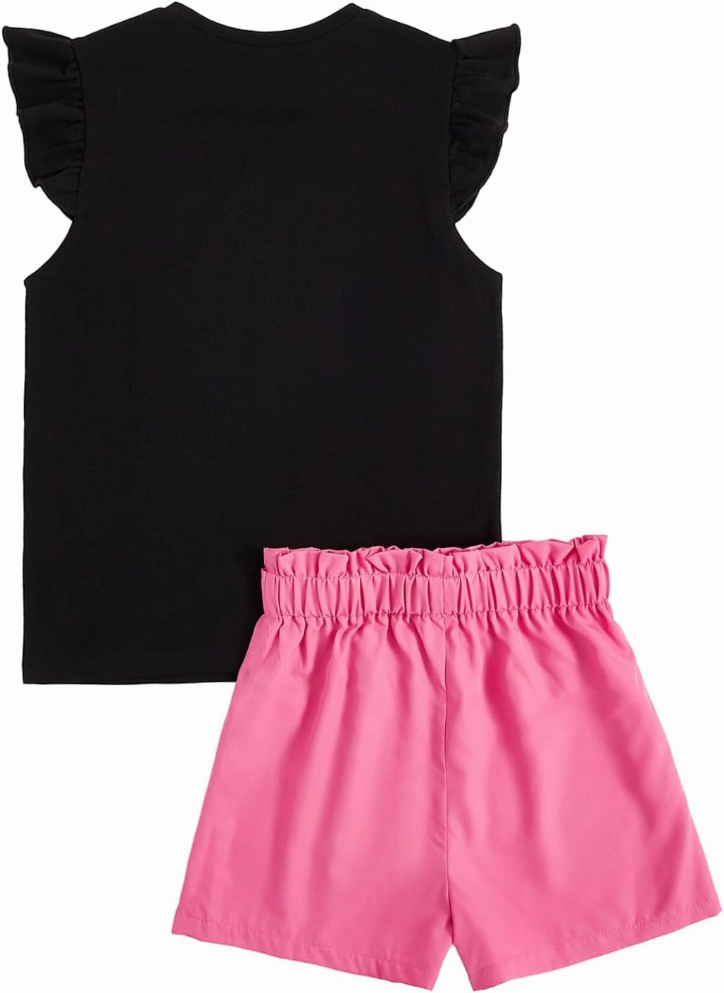 Floerns Girls 2 Piece Outfit Ruffle Trim Tee Top with Paperbag Waist Shorts Set