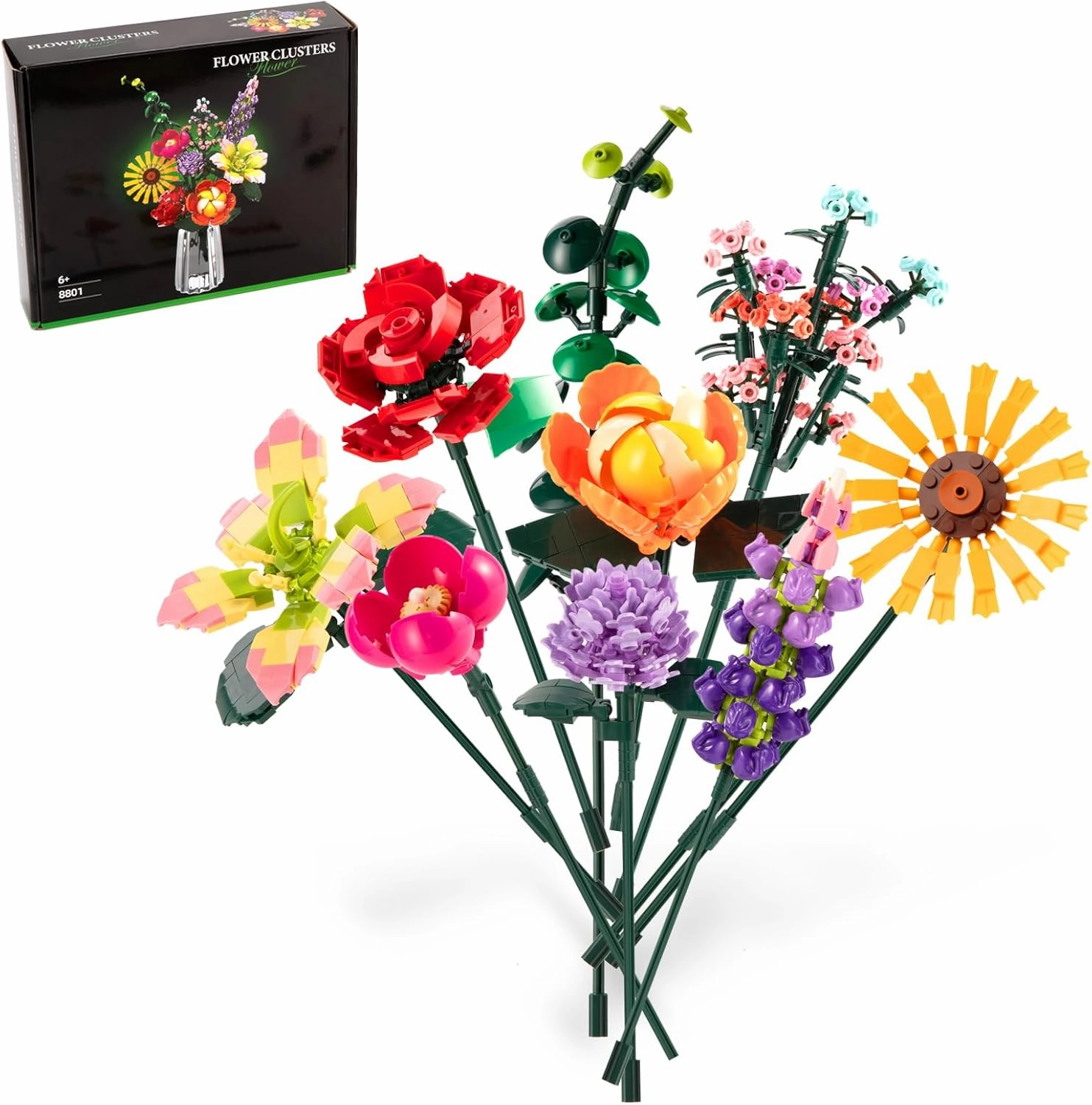 Flowers Bouquet Building Set, Office Table Home Decor Botanical Collection Flowers Building Toys, Best Gifts for Kids Adults Girls Women Valentines Mother's Day Birthday