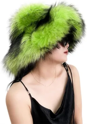 Fluffy Fur Bucket Hat for Women Fuzzy Winter Warm Faux Fur Wrap Hat Russian Cossack Style Fur Bucket Hat
