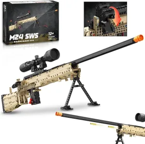 Fluorspar blaster Building Block Gun for Adults, 1: 1 M24 Model Gun That Shoot Educational Toys DIY Assembling Building Toys Set for Boys Age 14 , Collectible Gift for Toy Lovers, 1388Pcs