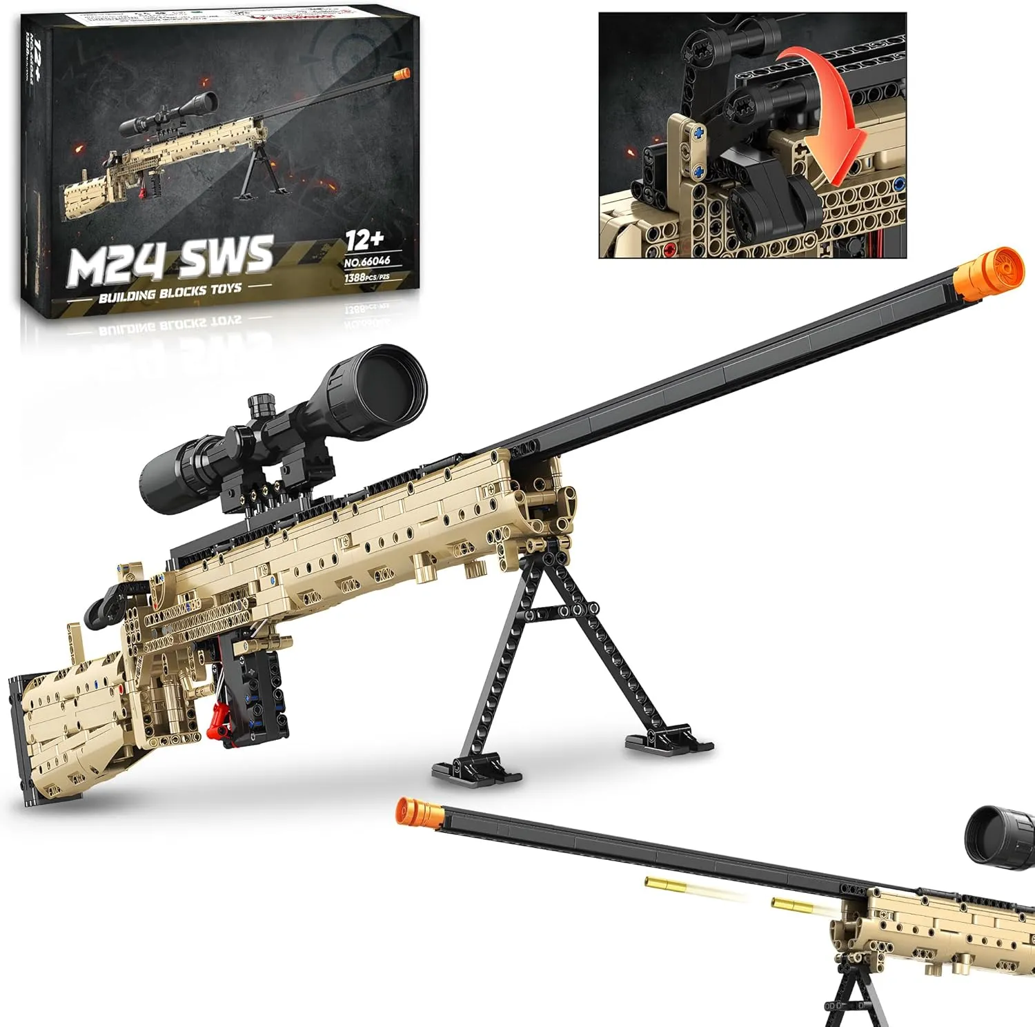 Fluorspar blaster Building Block Gun for Adults, 1: 1 M24 Model Gun That Shoot Educational Toys DIY Assembling Building Toys Set for Boys Age 14 , Collectible Gift for Toy Lovers, 1388Pcs