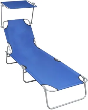 Folding Sun Lounger with Canopy Blue Aluminum 1Ps 100% Polyester-Fabric