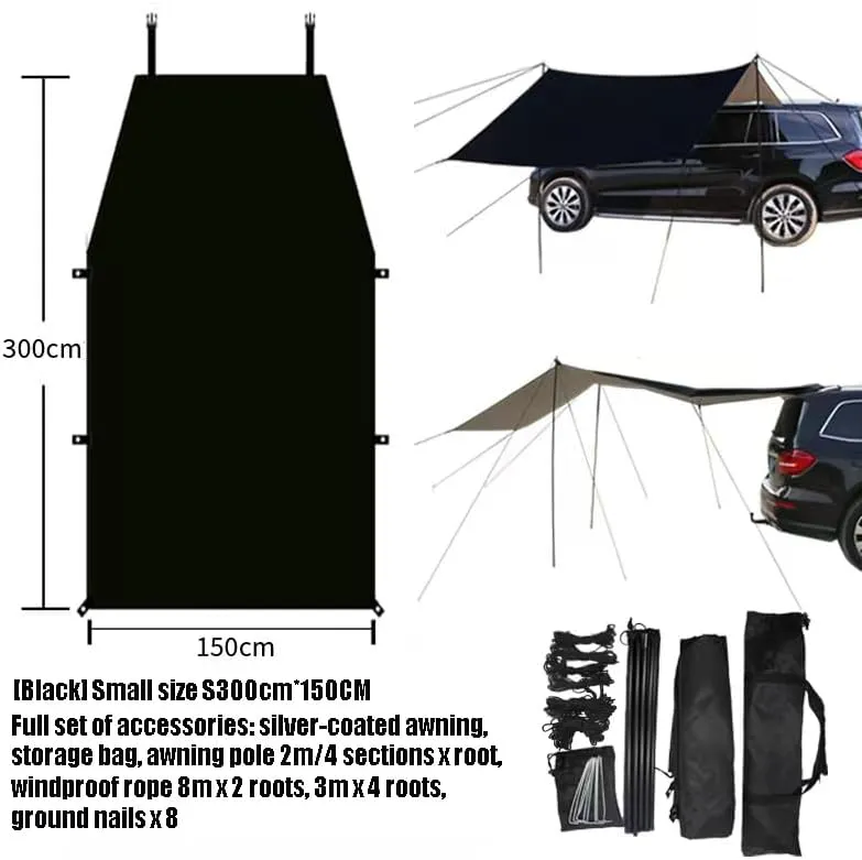 for Rambler Ambassador/American/Classic/Marlin/Rebel/Six Camping Tarpaulin Car Awning Waterproof Hammock Rainproof Sunshade Rainproof Awning Outdoor,A Black-S