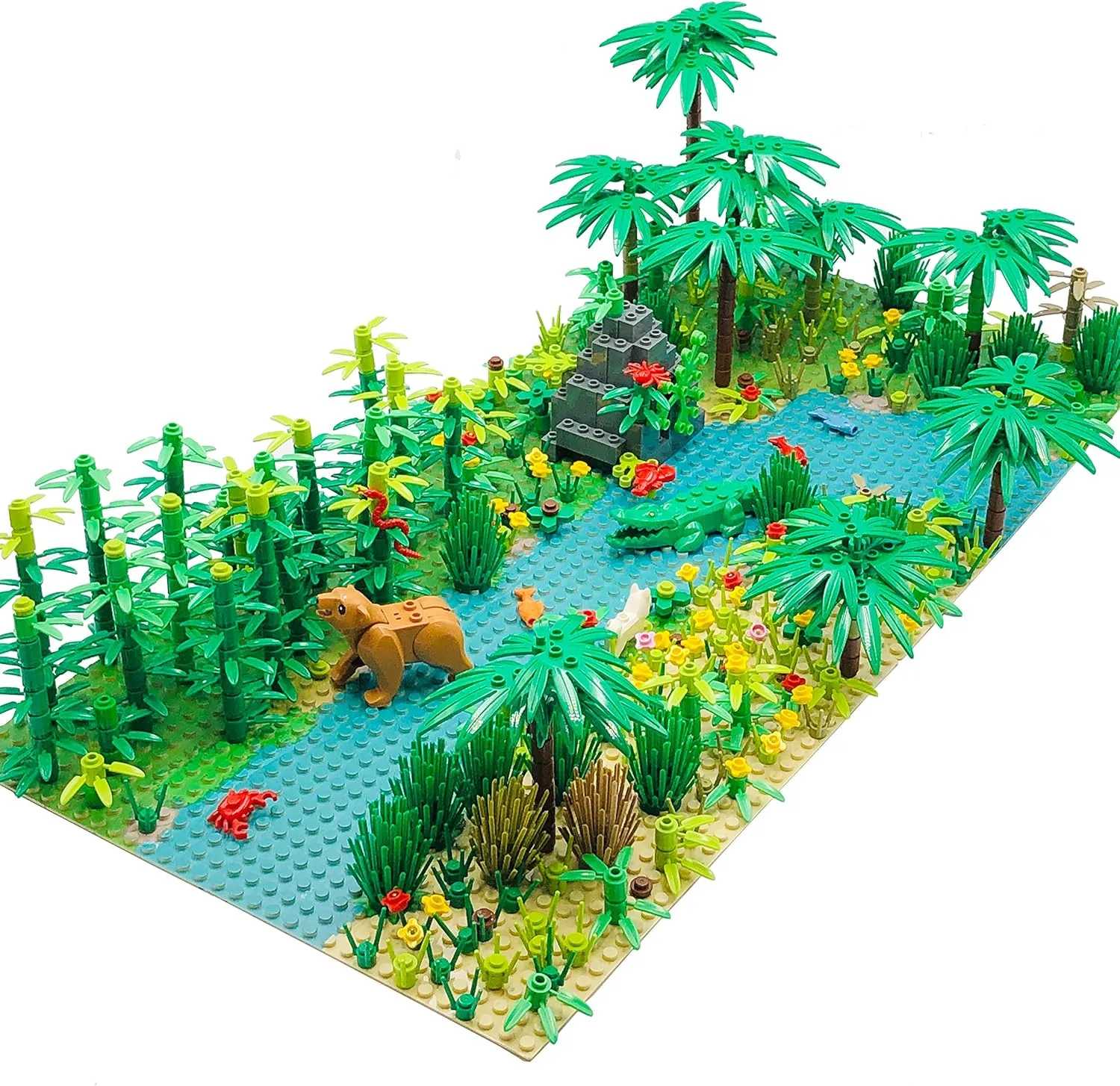 Forest Garden Building Sets Parts,Plants Trees Flowers Scenery Accessories Animals Building Bricks Toy Set for Boys Girls Kids 6  Gifts(2 Pieces 10" Base Plates)