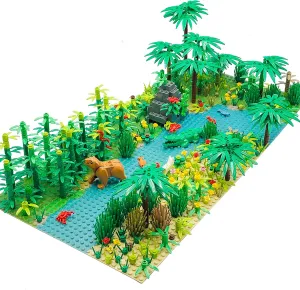 Forest Garden Building Sets Parts,Plants Trees Flowers Scenery Accessories Animals Building Bricks Toy Set for Boys Girls Kids 6  Gifts(2 Pieces 10" Base Plates)