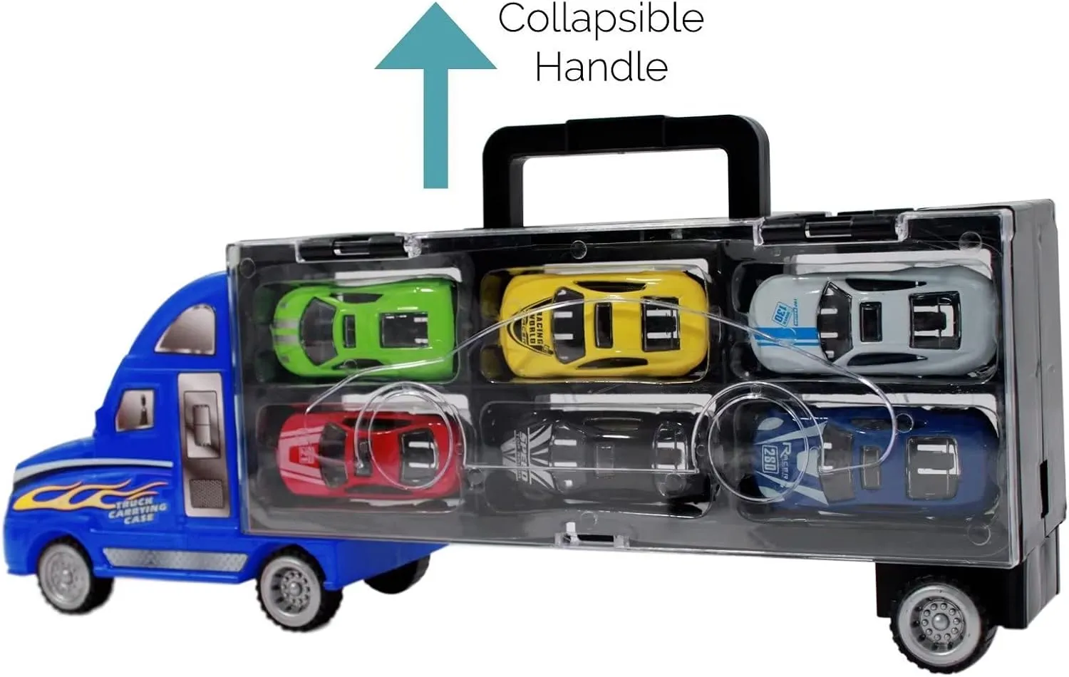 Friction Powered Transport Carrier Truck Toy Car with 6 Die Cast Vehicles Racing Car