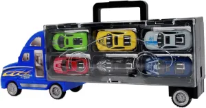 Friction Powered Transport Carrier Truck Toy Car with 6 Die Cast Vehicles Racing Car