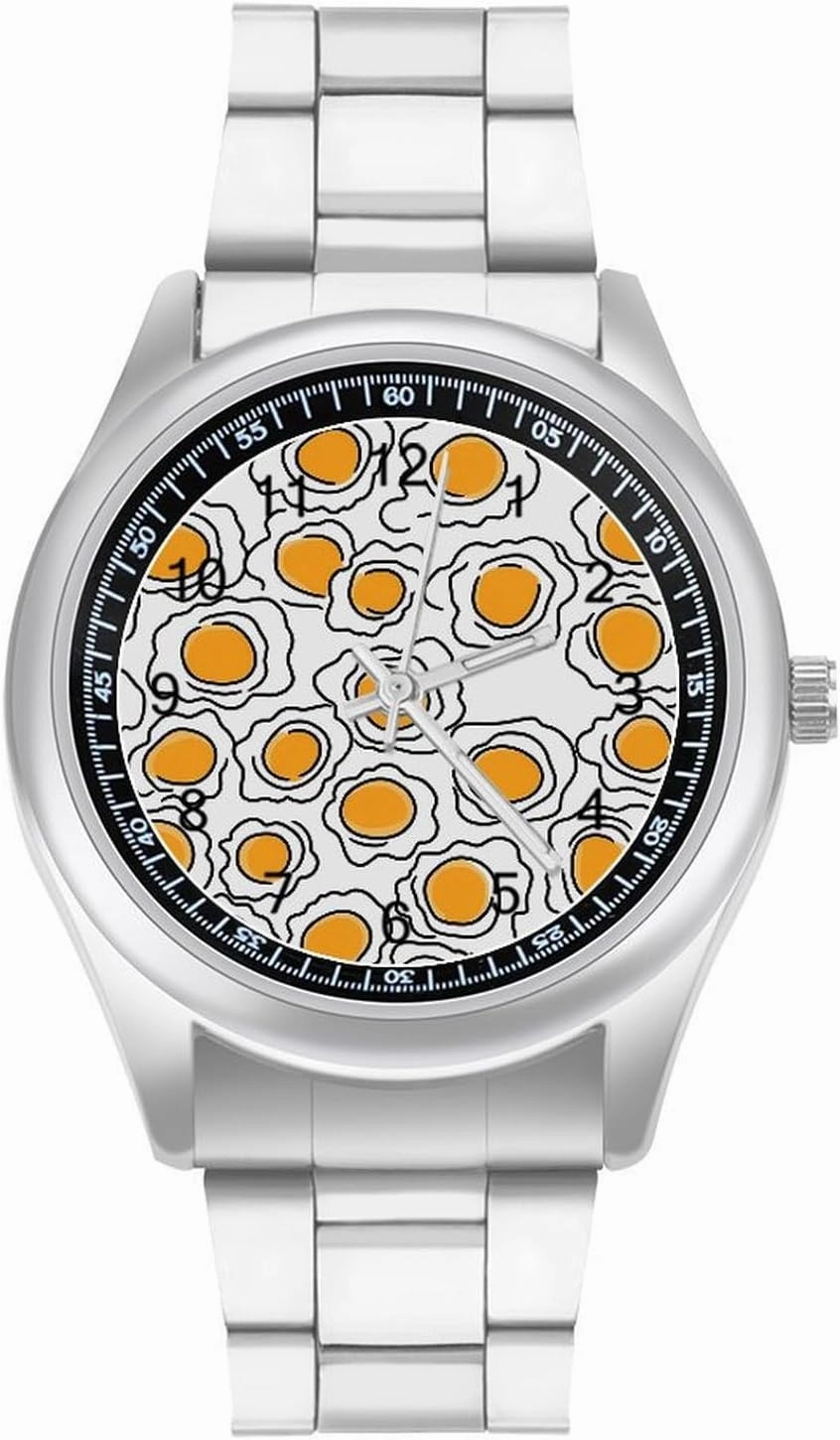 Fried Eggs Poached Eggs Casual Wrist Watches for Men Classic Business Dress Watch Big Face for Work Gym