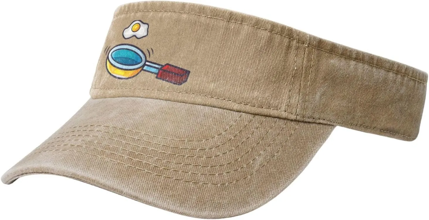 Frying Pan with Eggs Sun Visor Hats for Women Men Adjustable Sports Sun Hats Cotton Golf Cap