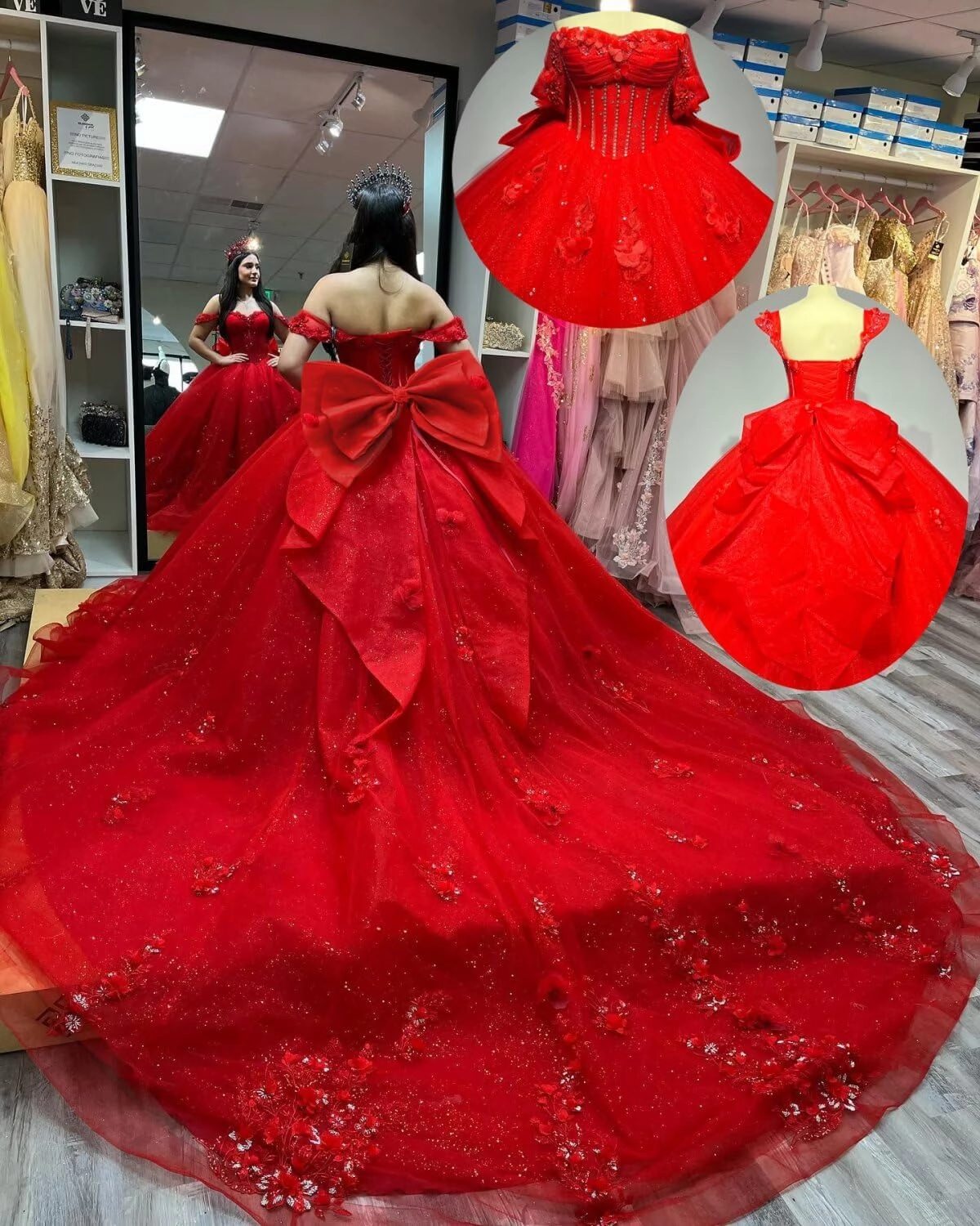 Ftupza 3D Floral Quinceanera Dresses Lace Beaded Party Gowns Off Shoudler Tulle Ball Gown for Sweet 15 16 Dresses