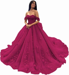 Ftupza 3D Floral Quinceanera Dresses Lace Beaded Party Gowns Off Shoudler Tulle Ball Gown for Sweet 15 16 Dresses
