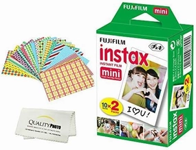 Fujifilm Mini Instant Film (White) for Fujifilm Mini 8, 9 Mini 11 Cameras   Frame Stickers and Microfiber Cloth Accessories (20 Films)