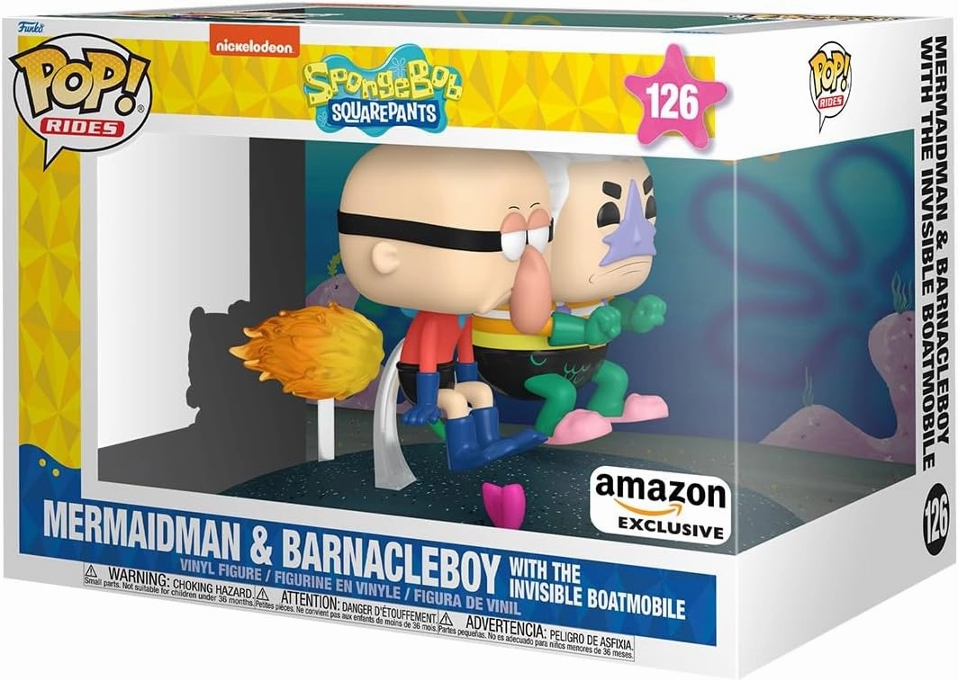 Funko POP Rides Deluxe: Spongebob Squarepants - Mermaid Man & Barnacle Boy with Invisible Car - Collectable Vinyl Figure - Gift Idea - Official Merchandise - for Kids & Adults