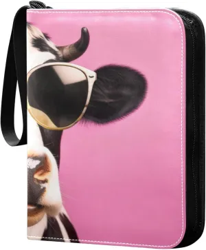 Funny-cow-colorful-print Card Binder 4 Pocket, Fits 400 Cards,Trading Card Binder with Sleeves, Waterproof Sports Card Binder with Zip Collectible Trading Card Albums for Collectible Game Cards MTG TC