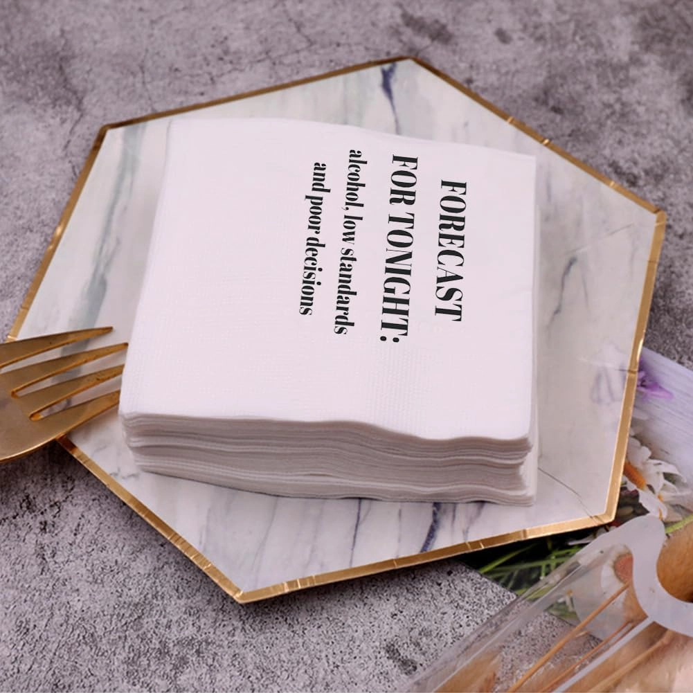 Funny Cocktail Napkins 100Pcs Funny Quotes Saying Disposable Paper Party Napkins 4.5 x 4.5 Two-ply (Forecast For Tonight: Alcohol, Low Standards, and Poor Decisions Napkins)