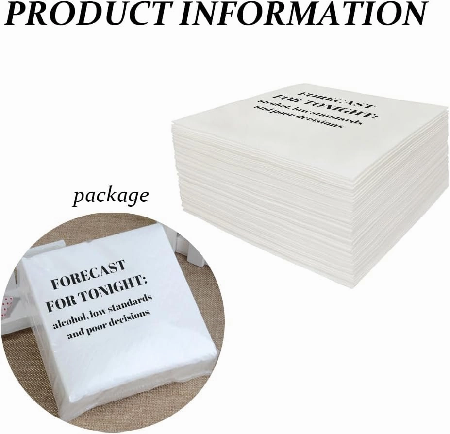 Funny Cocktail Napkins 100Pcs Funny Quotes Saying Disposable Paper Party Napkins 4.5 x 4.5 Two-ply (Forecast For Tonight: Alcohol, Low Standards, and Poor Decisions Napkins)
